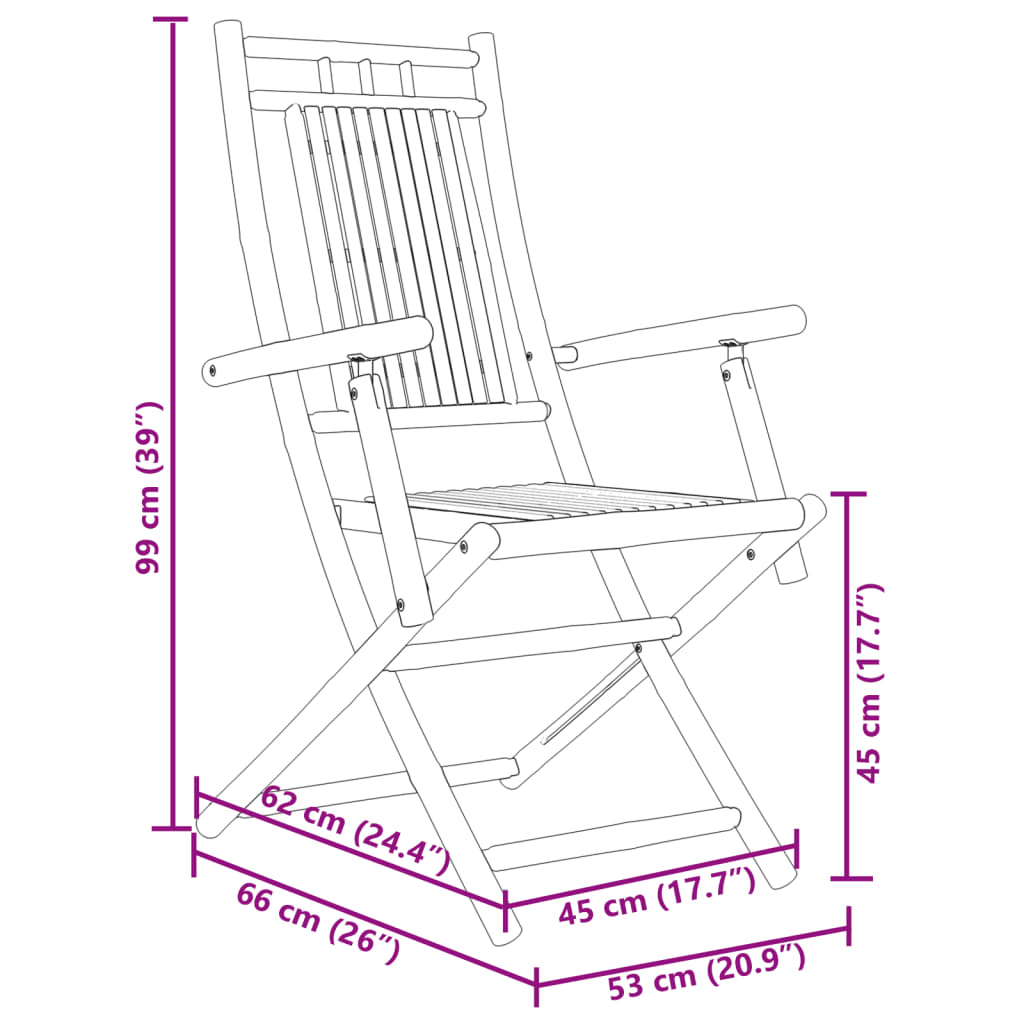 vidaXL Hopfällbara trädgårdsstolar 6 st 53x66x99 cm bambu