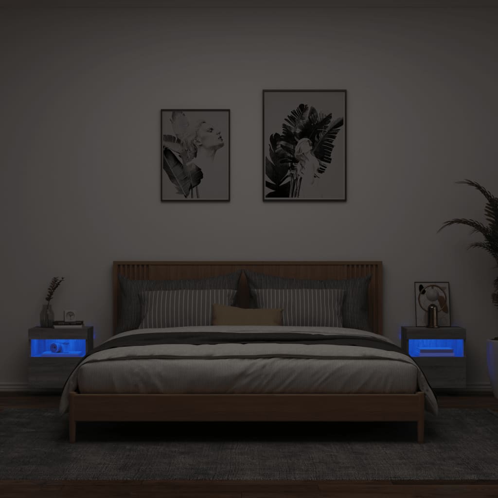 vidaXL Väggmonterad tv-bänk LED 2 st grå sonoma 40x30x40 cm