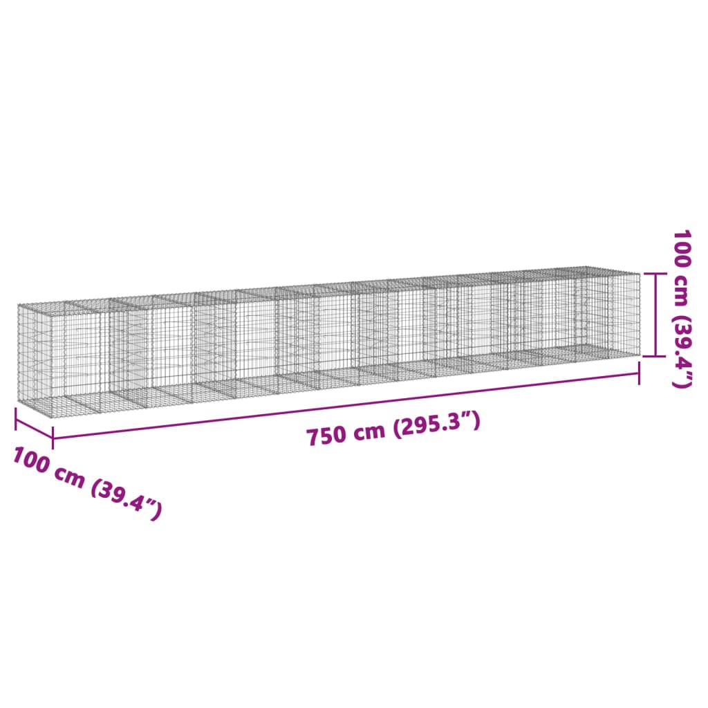 vidaXL Gabionkorg med skydd 750x100x100 cm galvaniserat järn