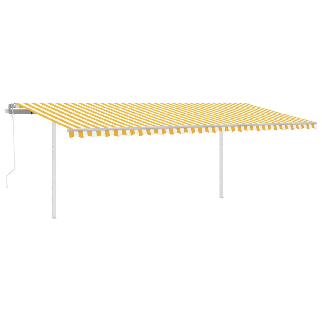 vidaXL Markis med stolpar automatiskt infällbar 6x3 m gul/vit