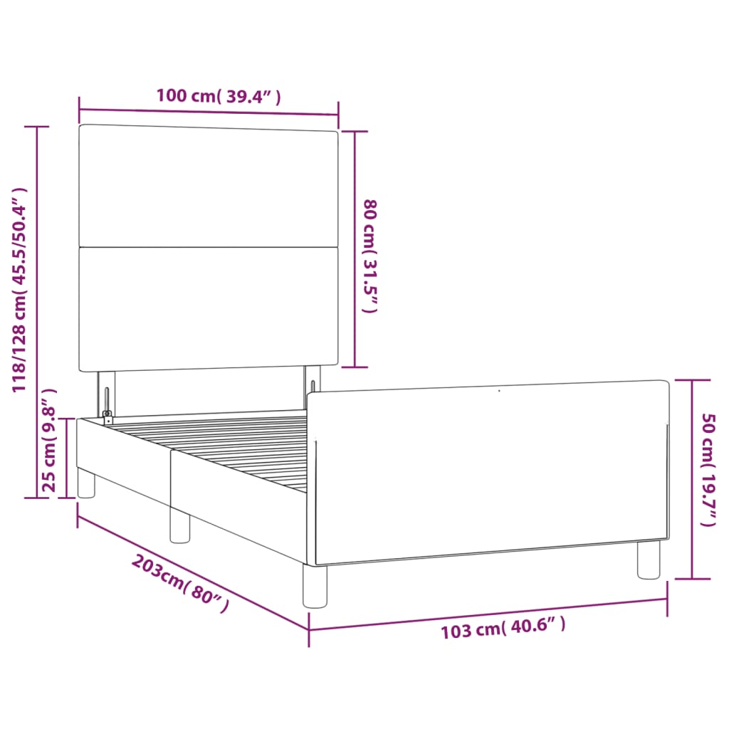 vidaXL Sängram med huvudgavel vit 100x200 cm konstläder