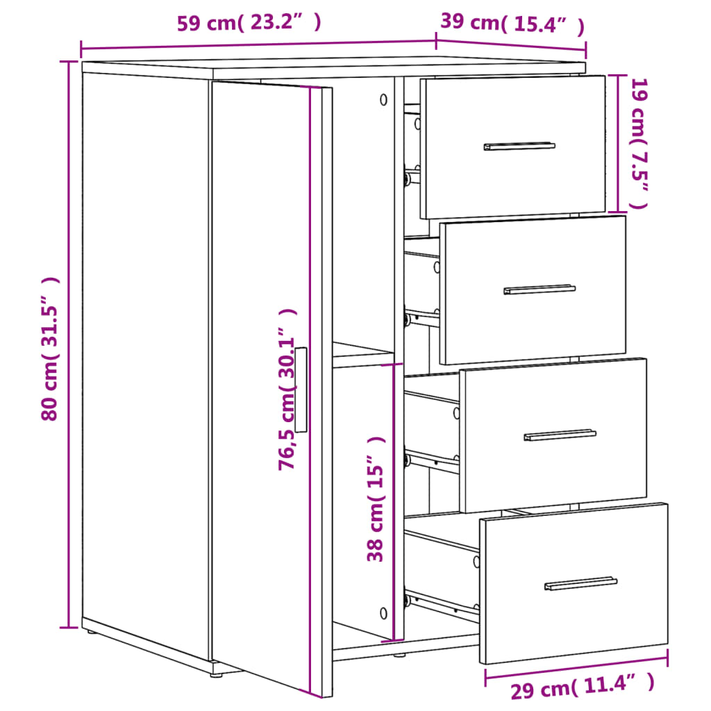 vidaXL Skänk vit 59x39x80 cm konstruerat trä