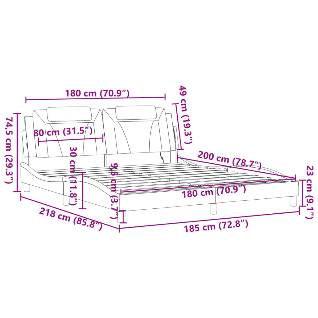 vidaXL Sängram med LED-belysning svart 180x200 cm konstläder