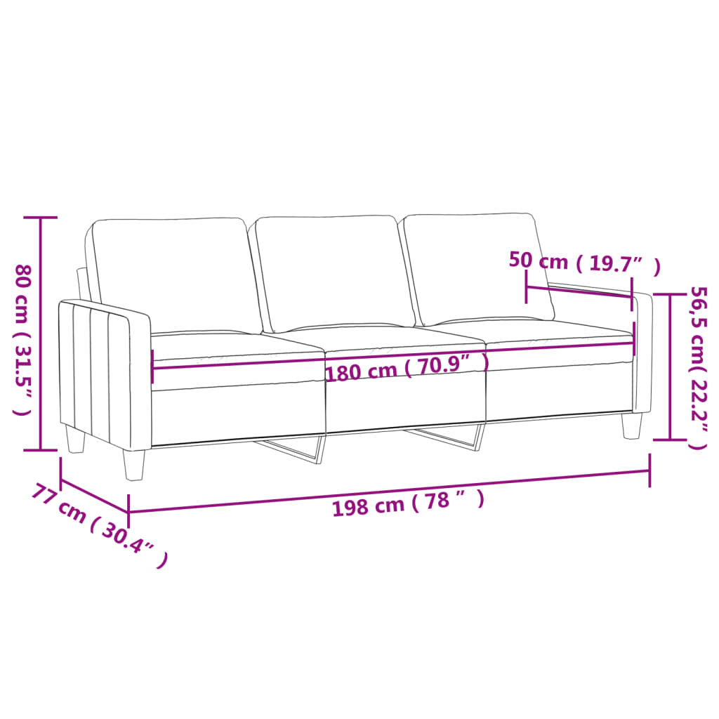 vidaXL 3-sitssoffa ljusgrå 180 cm sammet