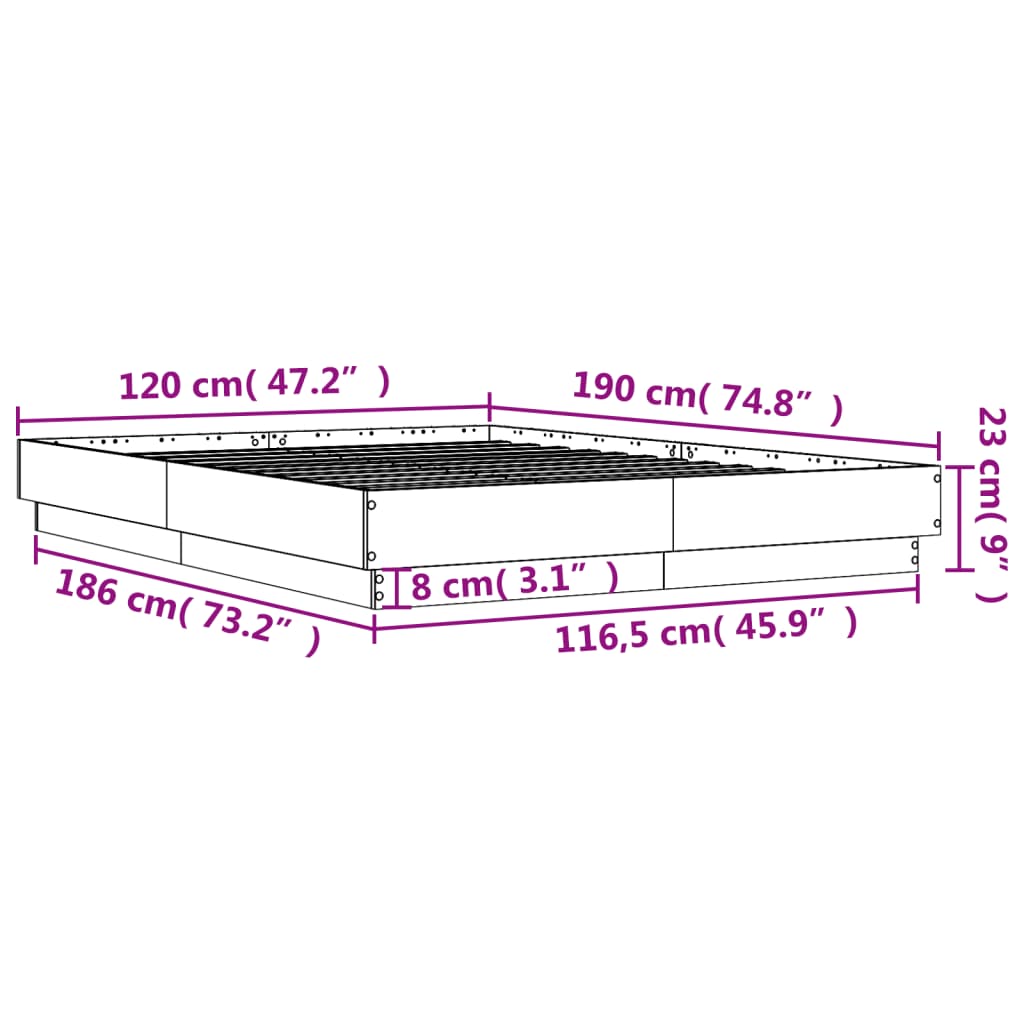 vidaXL Sängram med LEDs sonoma-ek 120x190 cm