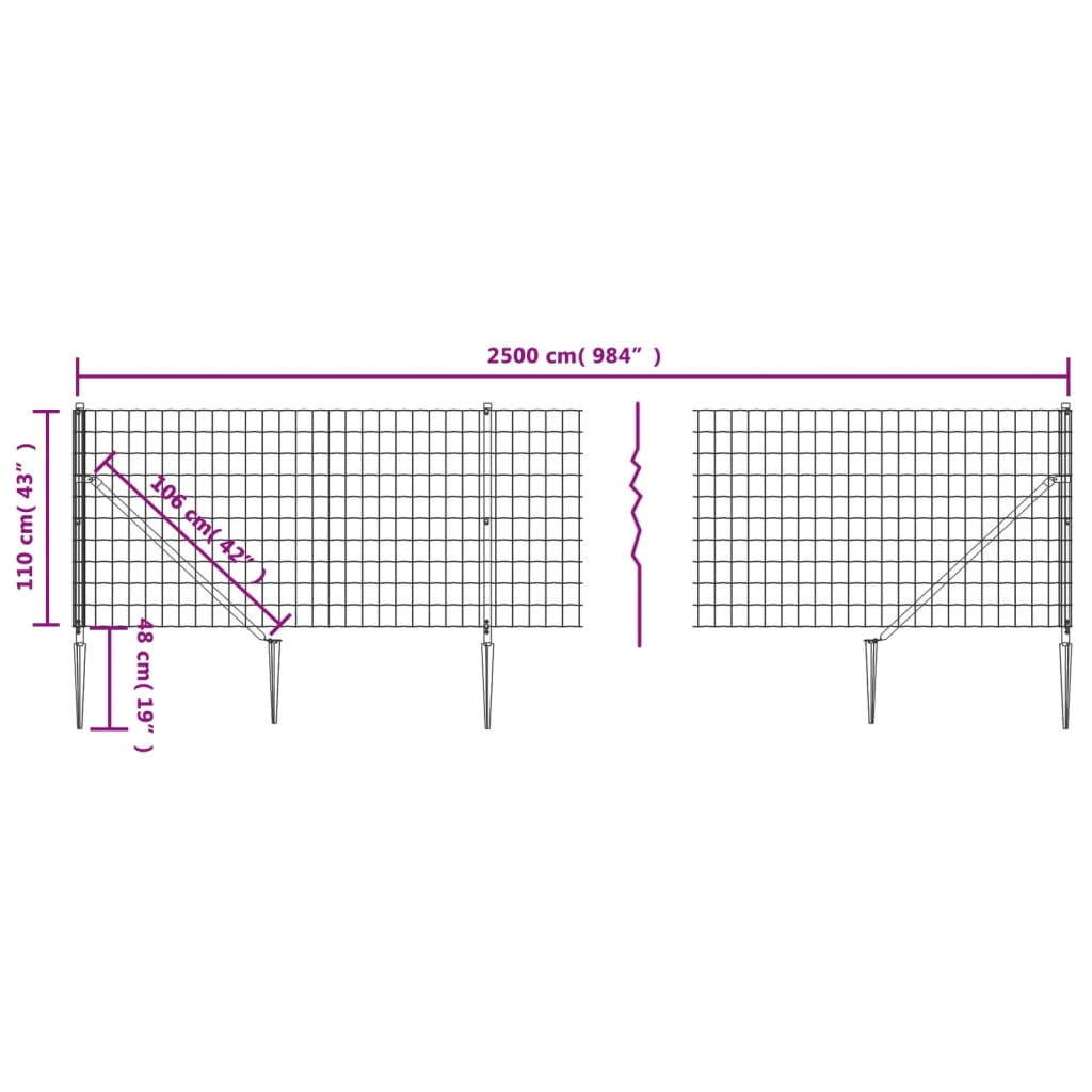 vidaXL Stängsel med markspett antracit 1,1x25 m