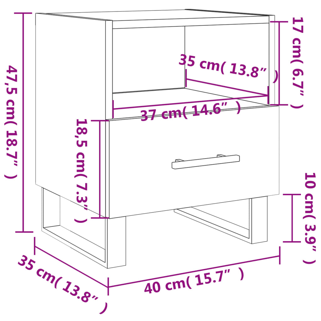 vidaXL Sängbord 2 st vit 40x35x47,5 cm konstruerat trä