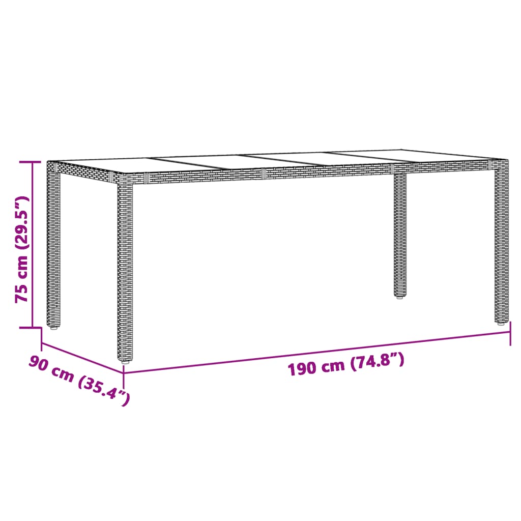 vidaXL Trädgårdsbord med glasskiva brun 90x90x75 cm konstrotting