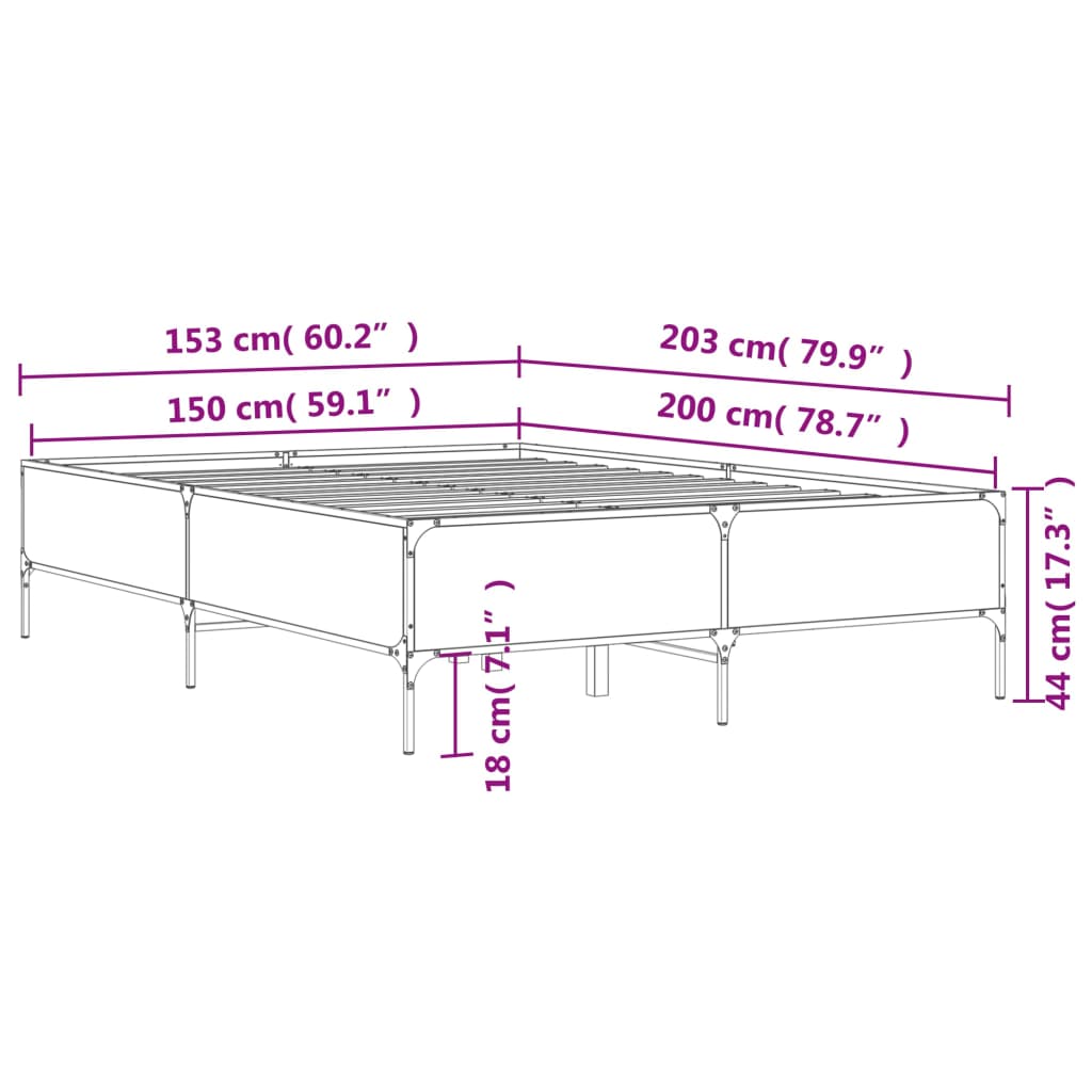 vidaXL Sängram brun ek 150x200 cm konstruerad trä och metall