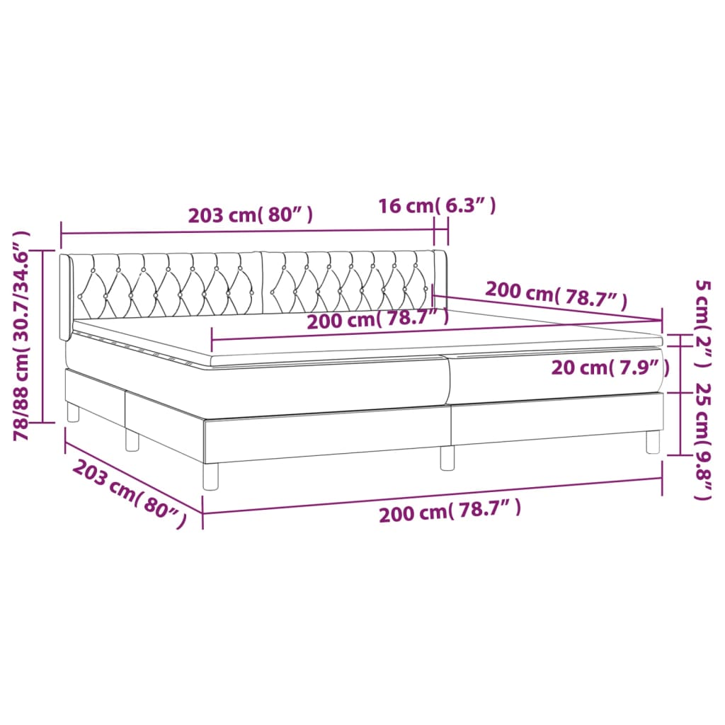 vidaXL Ramsäng med madrass mörkgrå 200x200 cm sammet