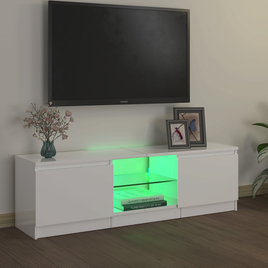 vidaXL TV-bänk med LED-belysning vit högglans 120x30x35,5 cm