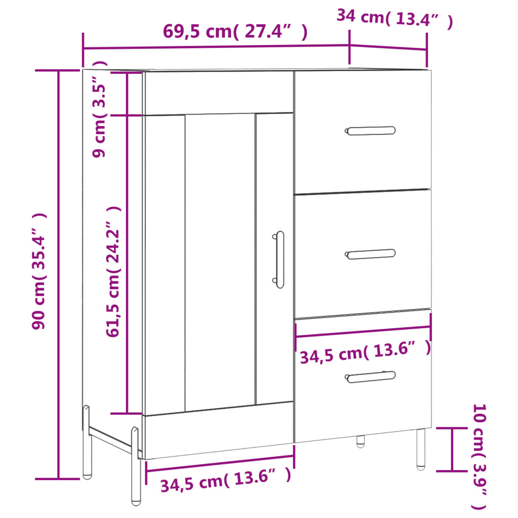 vidaXL Skåp svart 69,5x34x90 cm konstruerat trä