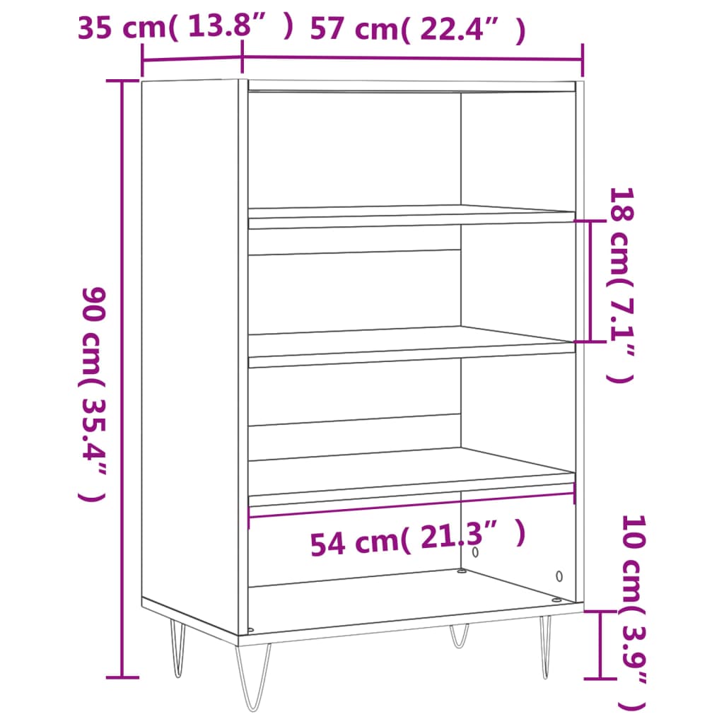 vidaXL Högskåp betonggrå 57x35x90 cm konstruerat trä