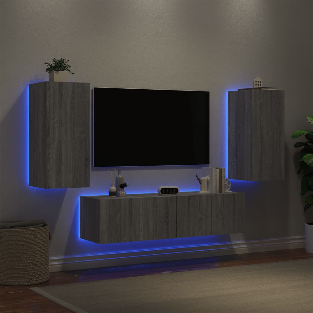 vidaXL Tv-bänk 4 delar LED grå sonoma konstruerat trä