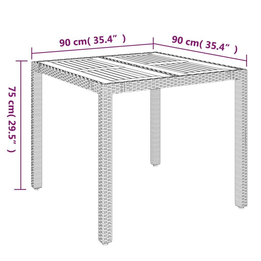 vidaXL Trädgårdsbord med träskiva grå 90x90x75 cm konstrotting