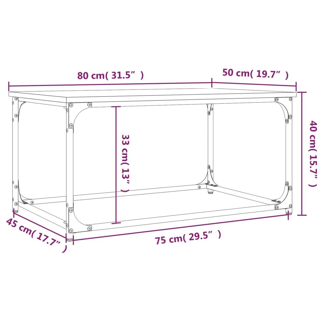 vidaXL Soffbord svart 80x50x40 cm konstruerat trä och järn