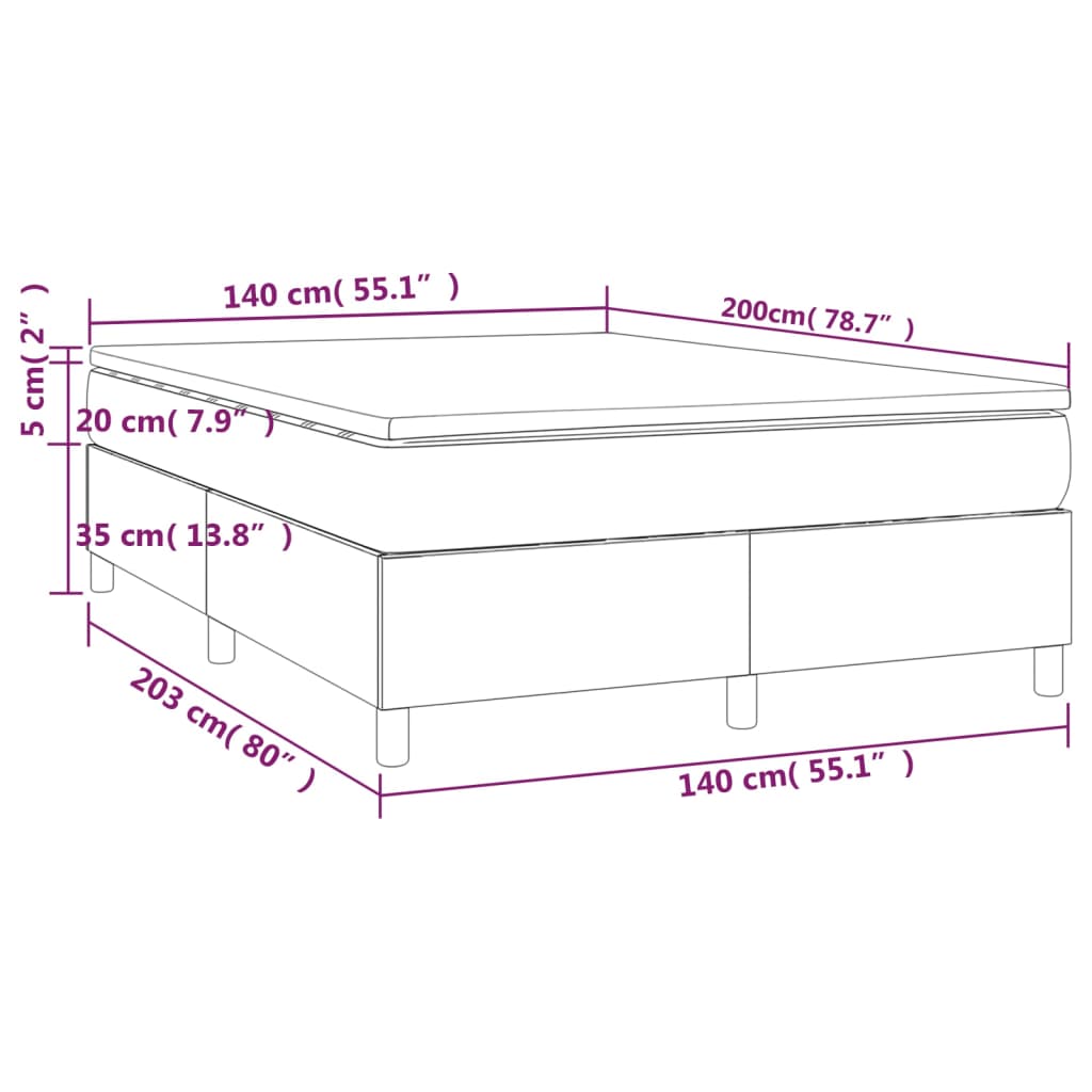 vidaXL Ramsäng med madrass mörkgrå 140x200 cm sammet