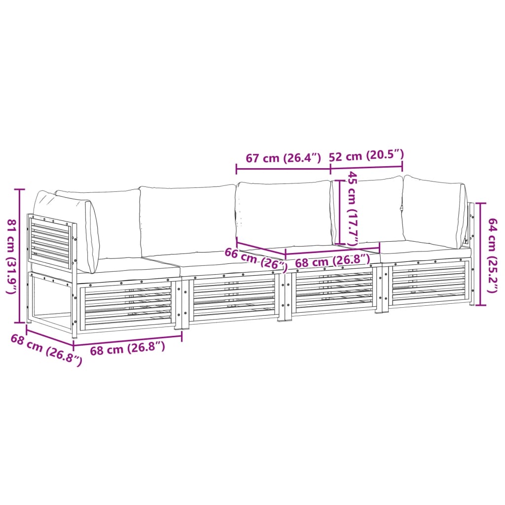 vidaXL Loungeset med dynor 4 delar massivt akaciaträ