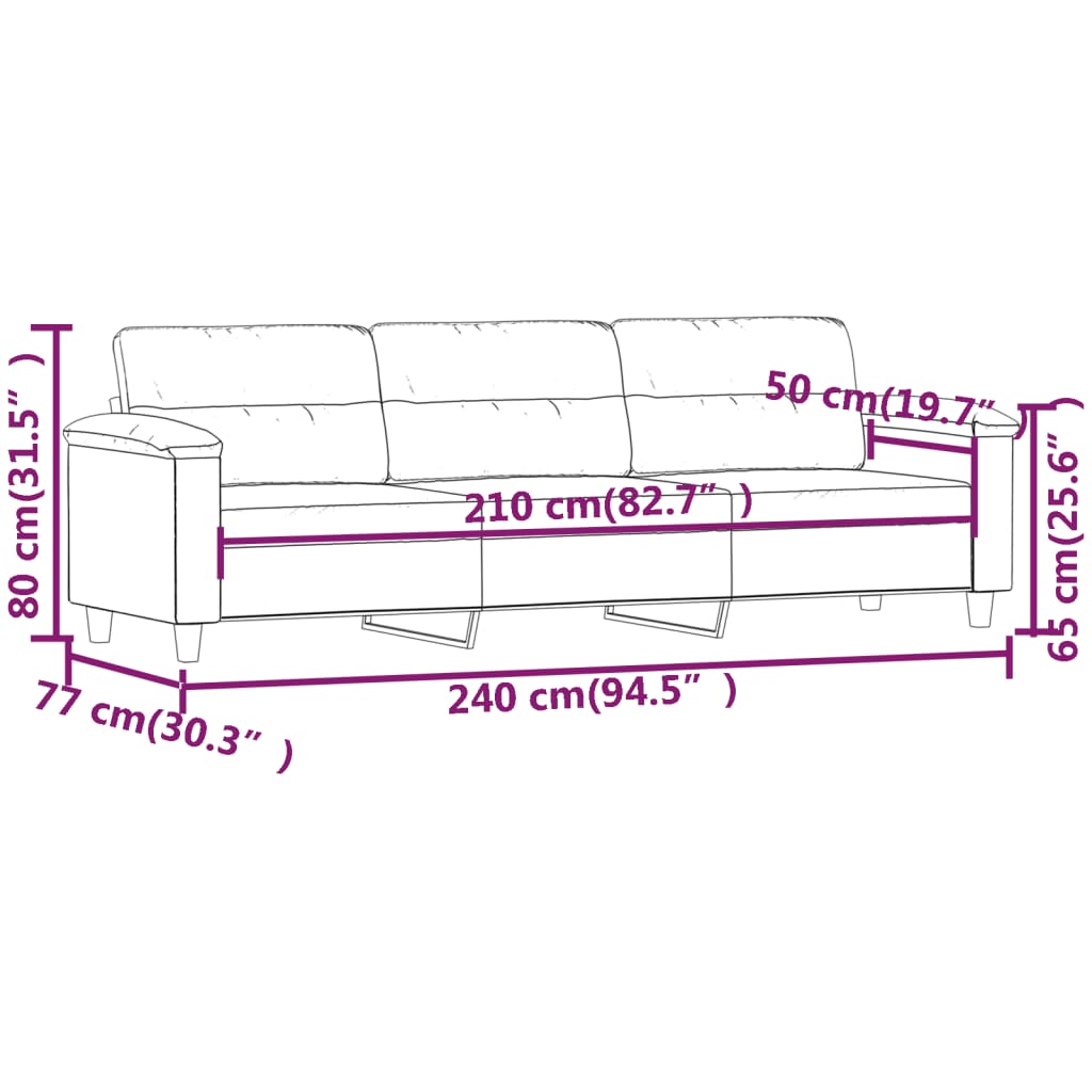 vidaXL 3-sitssoffa Ljusgrå 210 cm mikrofibertyg