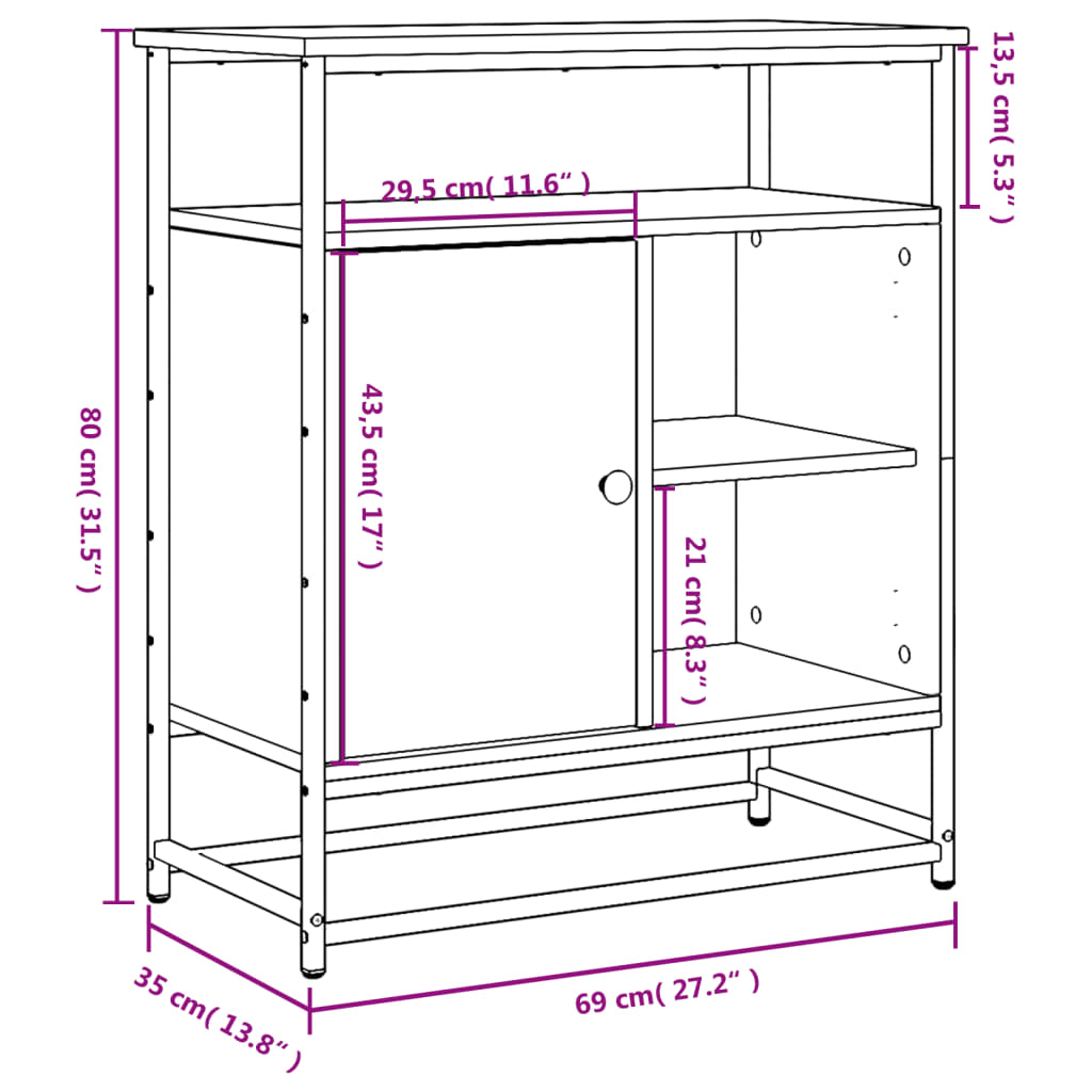 vidaXL Skänk sonoma-ek 69x35x80 cm konstruerat trä