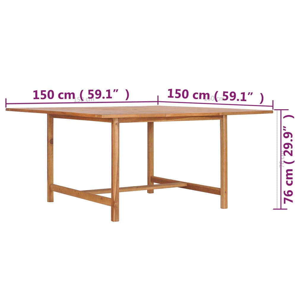 vidaXL Trädgårdsbord 150x150x76 cm massiv teak