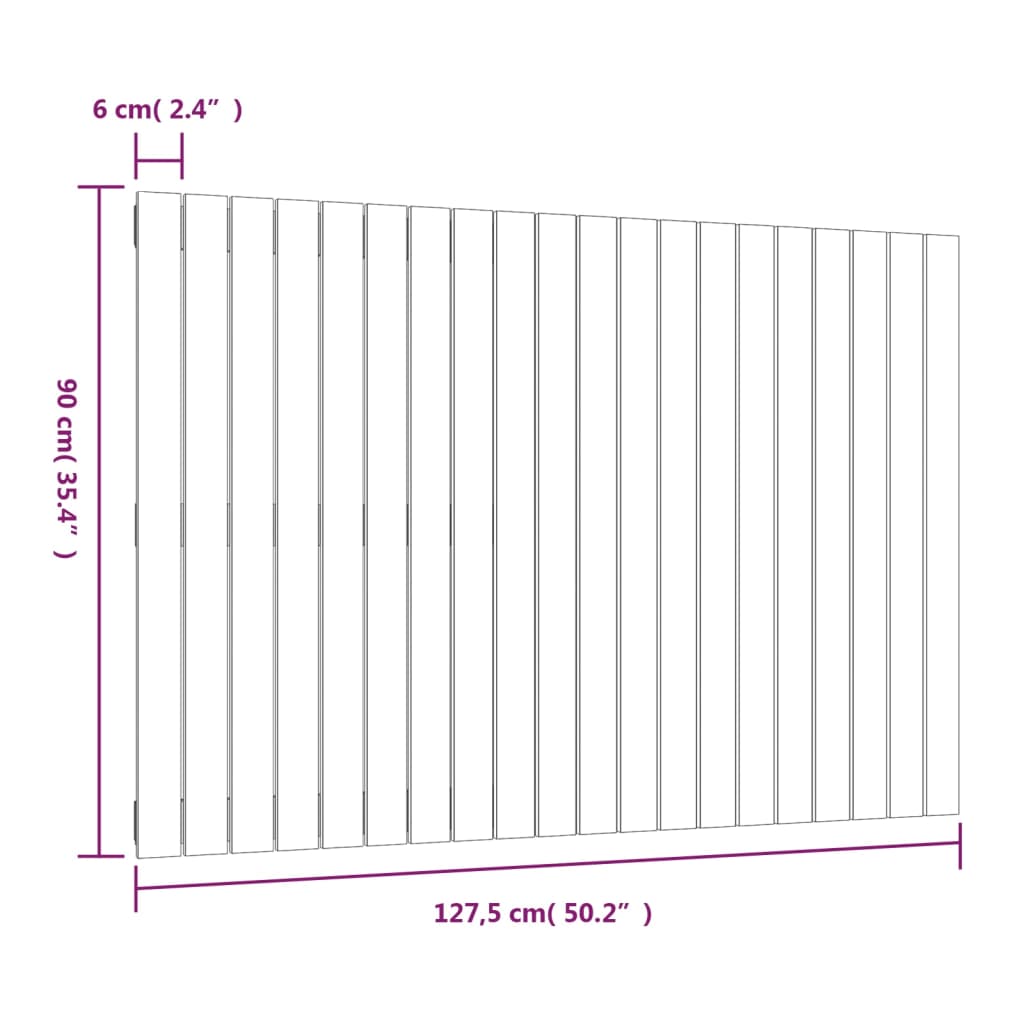 vidaXL Väggmonterad huvudgavel svart 127,5x3x90 cm massiv furu