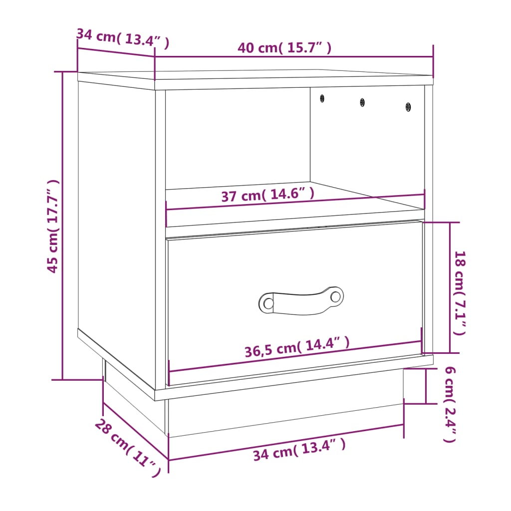 vidaXL Sängbord 2 st svart 40x34x45 cm massivt furuträ