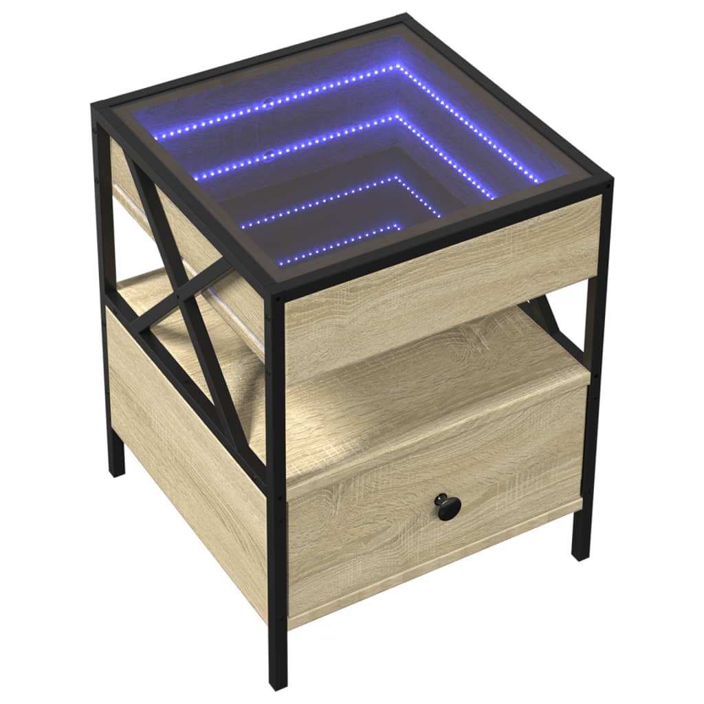 vidaXL Soffbord med Infinity LEDs sonoma-ek 40x40x51 cm