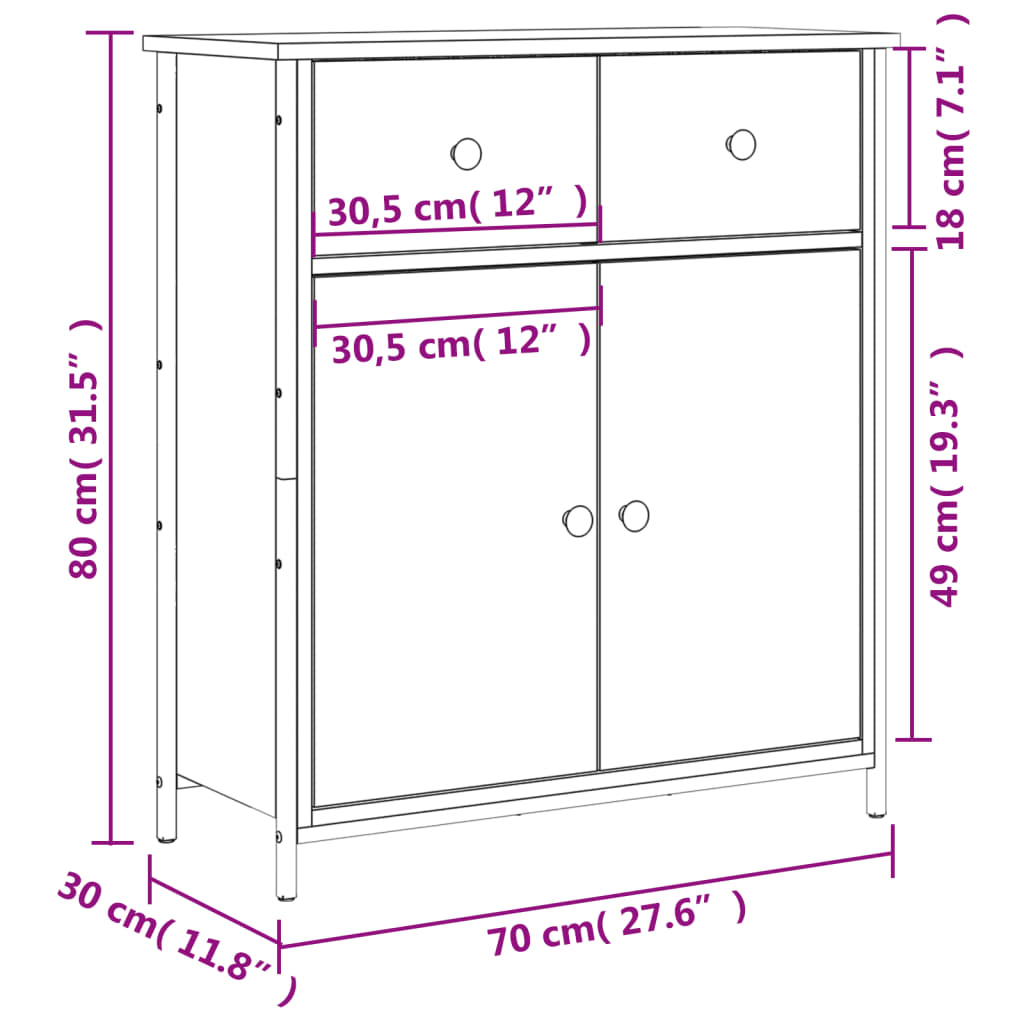 vidaXL Skänk brun ek 70x30x80 cm konstruerat trä