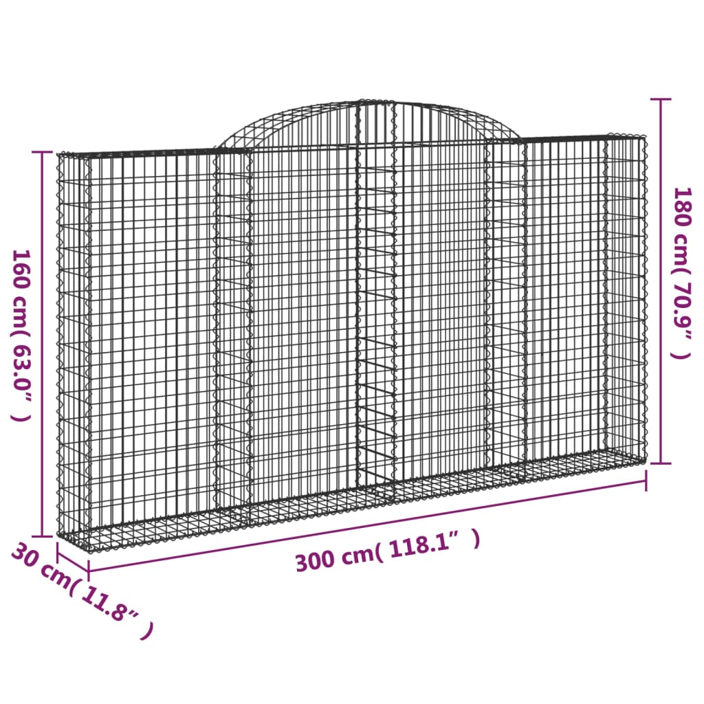 vidaXL Gabioner bågformade 2 st 300x30x160/180 cm galvaniserat järn