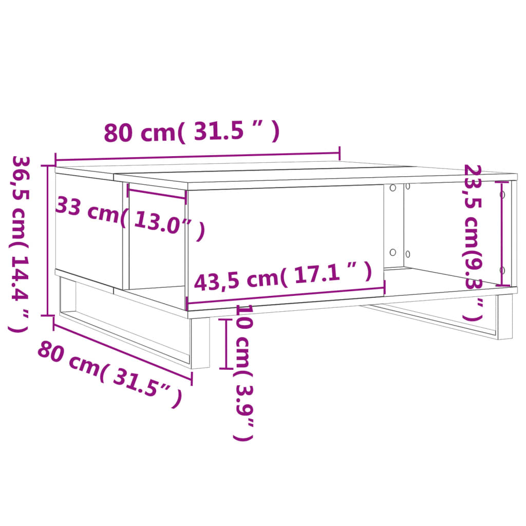 vidaXL Soffbord vit 80x80x36,5 cm konstruerat trä