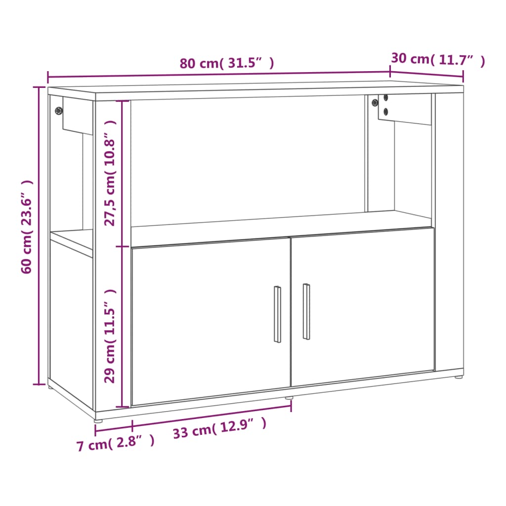 vidaXL Förvaringsskåp vit högglans 80x30x60 cm konstruerat trä