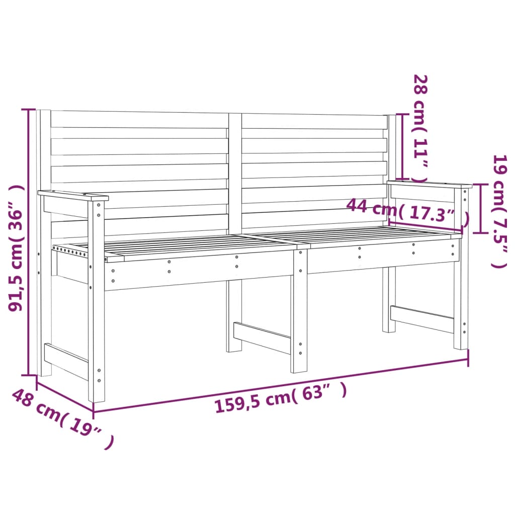 vidaXL Trädgårdsbänk vit 159,5x48x91,5 cm massiv furu