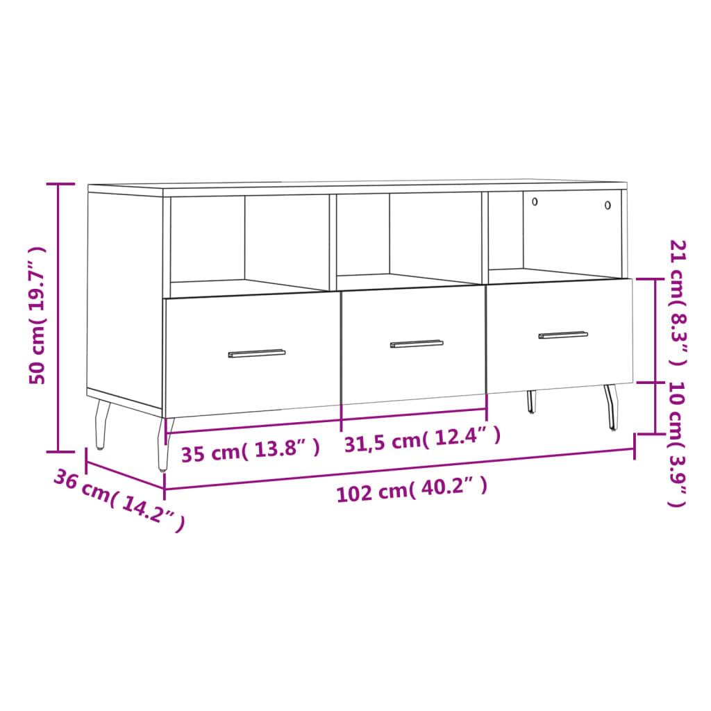 vidaXL Tv-bänk rökfärgad ek 102x36x50 cm konstruerat trä