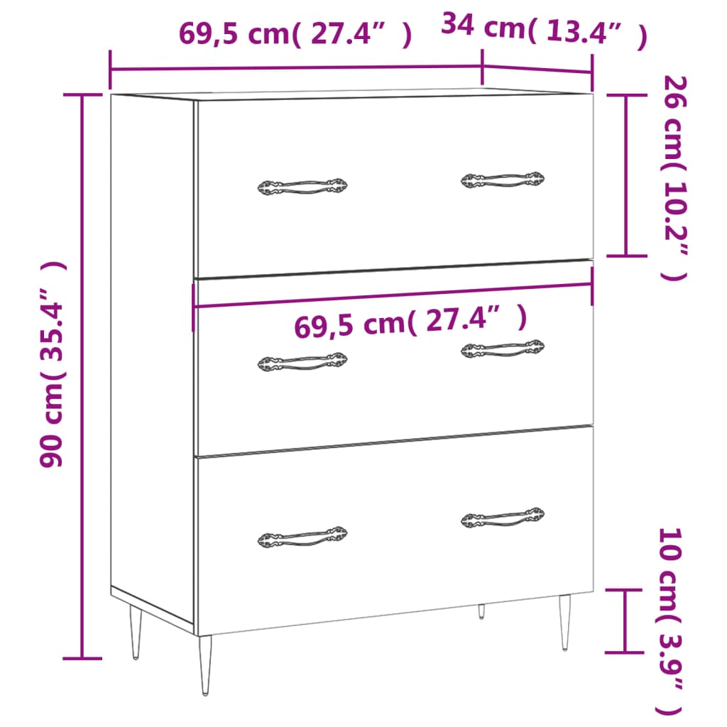 vidaXL Skänk sonoma-ek 69,5x34x90 cm konstruerat trä