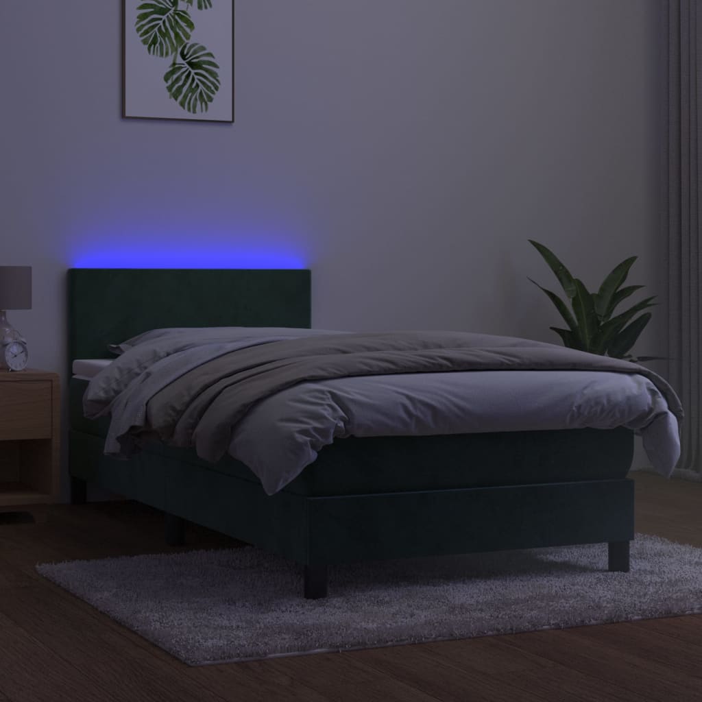 vidaXL Ramsäng med madrass & LED mörkgrön 100x200 cm sammet