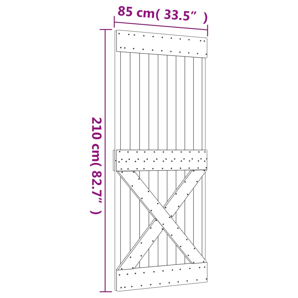 vidaXL Skjutdörr med beslag 85x210 cm massiv furu