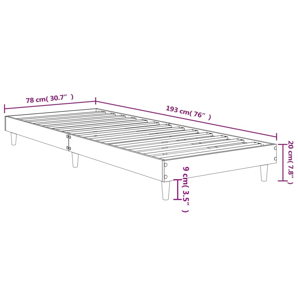 vidaXL Sängram utan madrass sonoma-ek 75x190 cm konstruerad trä