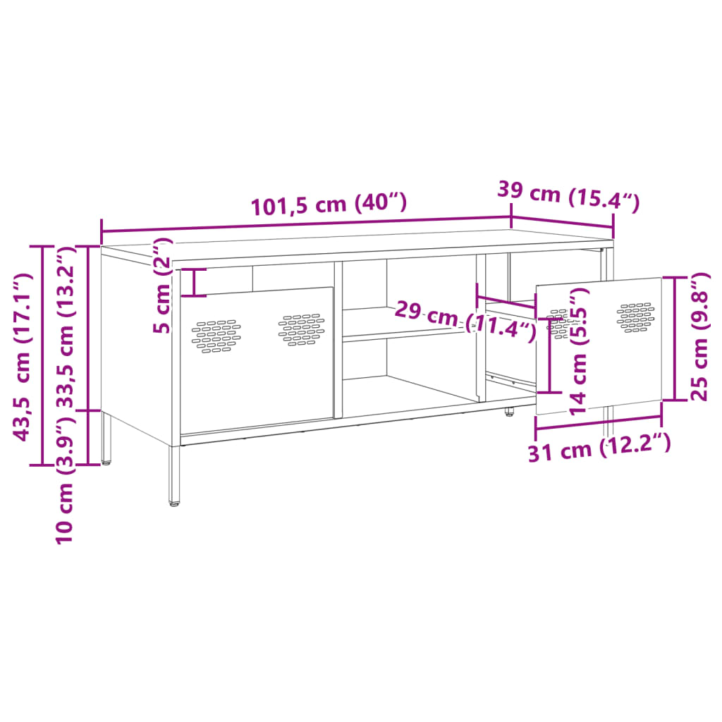 vidaXL Tv-bänk olivgrön 101,5x39x43,5 cm kallvalsat stål