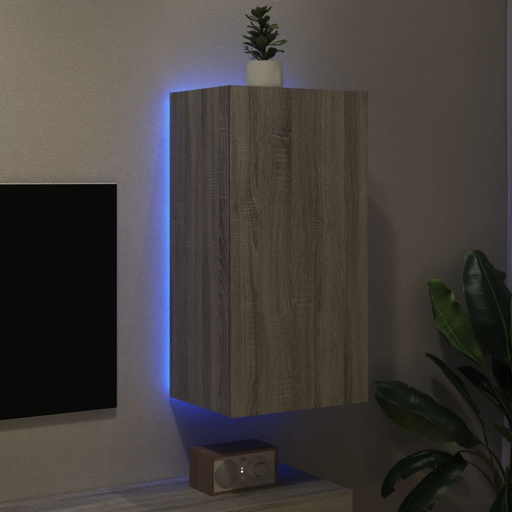 vidaXL Väggmonterad tv-bänk LED grå sonoma 40,5x35x80 cm