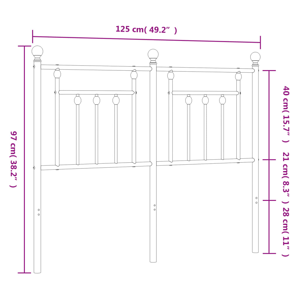 vidaXL Huvudgavel metall vit 120 cm