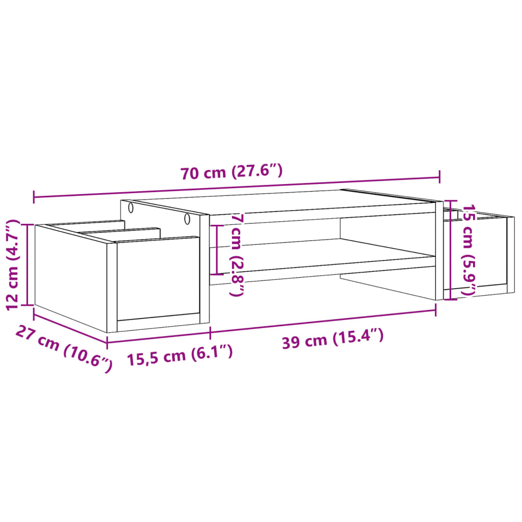 vidaXL Skärmställ med förvaring brun ek 70x27x15 cm konstruerat trä