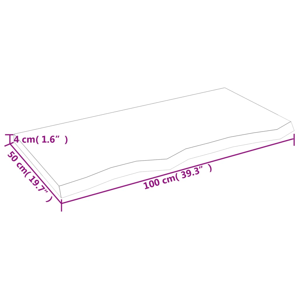 vidaXL Bänkskiva för badrum 100x50x(2-4) cm obehandlat massivt trä