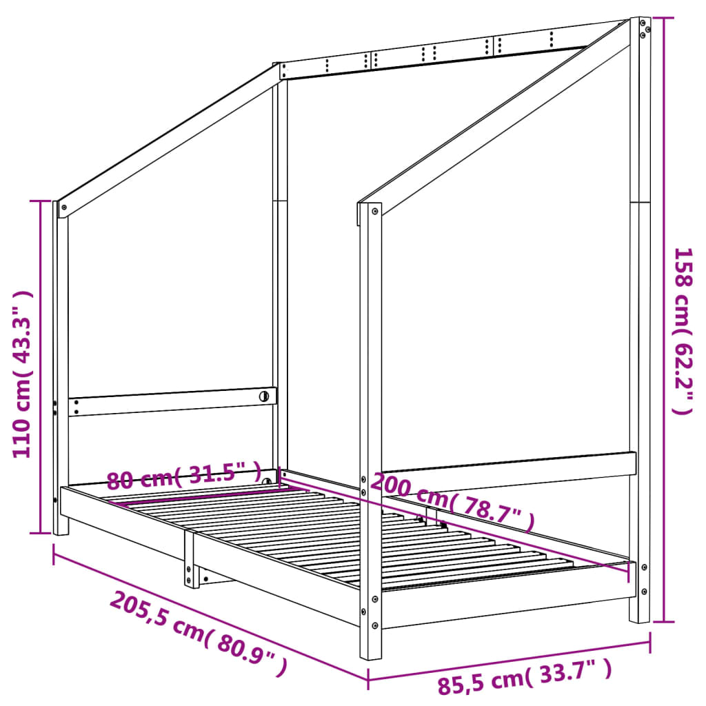 vidaXL Sängram för barnsäng vit 80x200 cm massiv furu