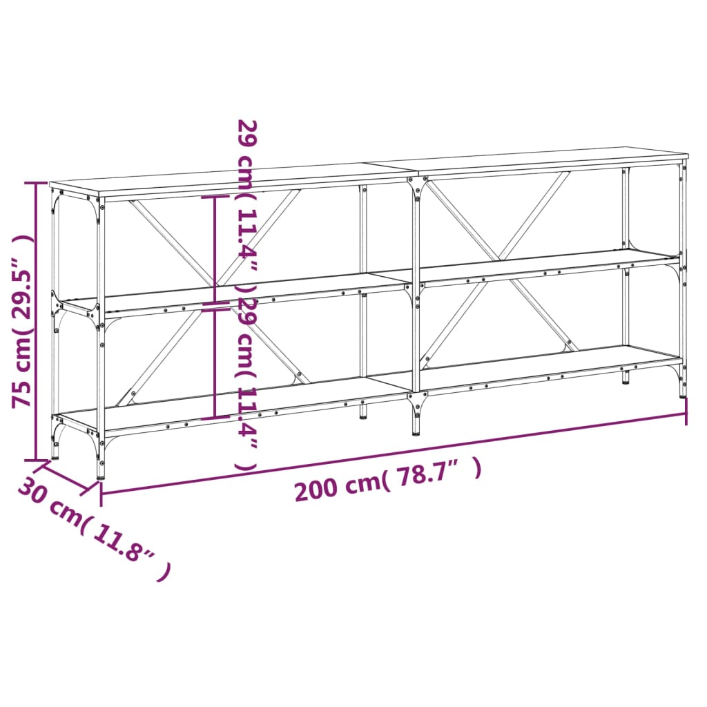 vidaXL Konsolbord rökfärgad ek 200x30x75 cm konstruerat trä och järn