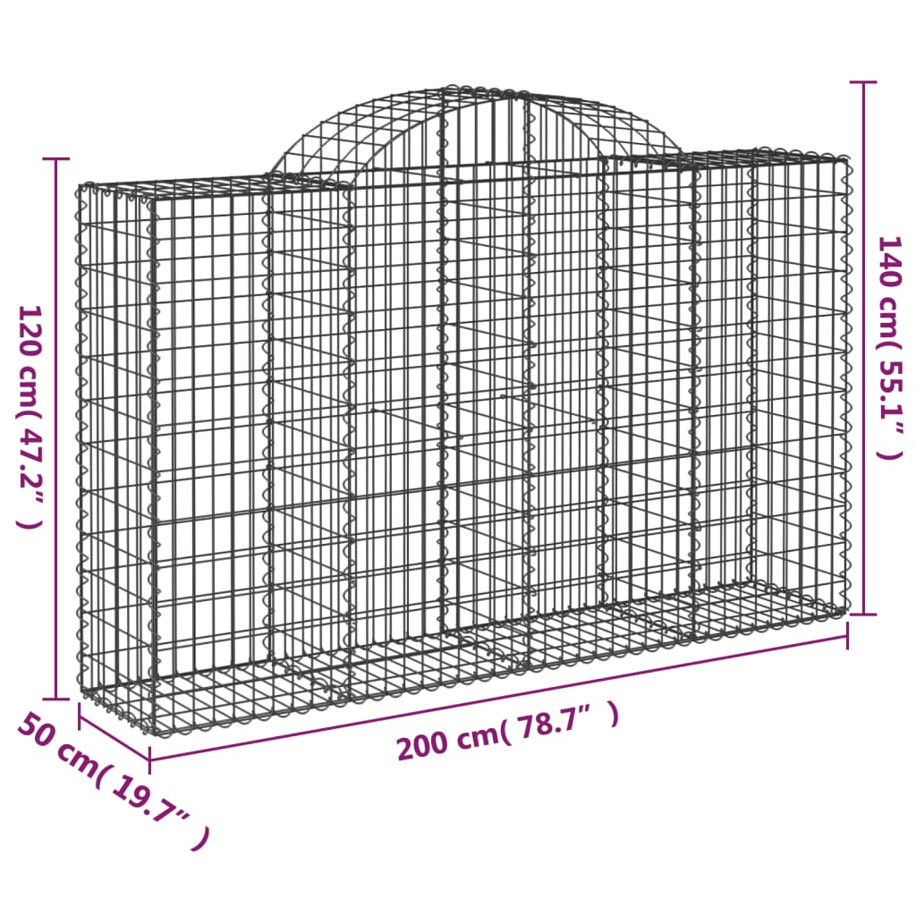 vidaXL Gabioner bågformade 2 st 200x50x120/140 cm galvaniserat järn