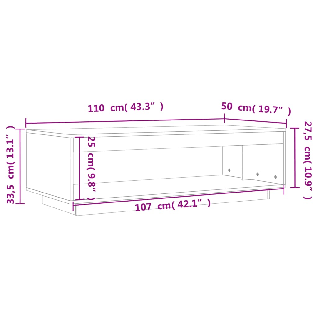 vidaXL Soffbord vaxbrun 110x50x33,5 cm massiv furu