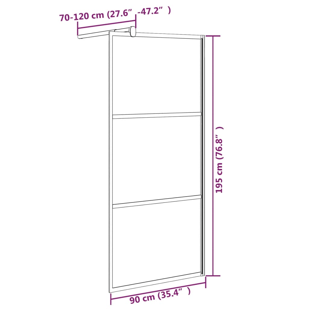 vidaXL Duschvägg 90x195 cm halvfrostat ESG-glas svart