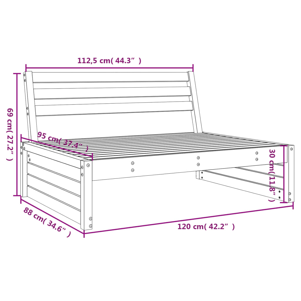 vidaXL Mittensoffa 120x80 cm massiv furu