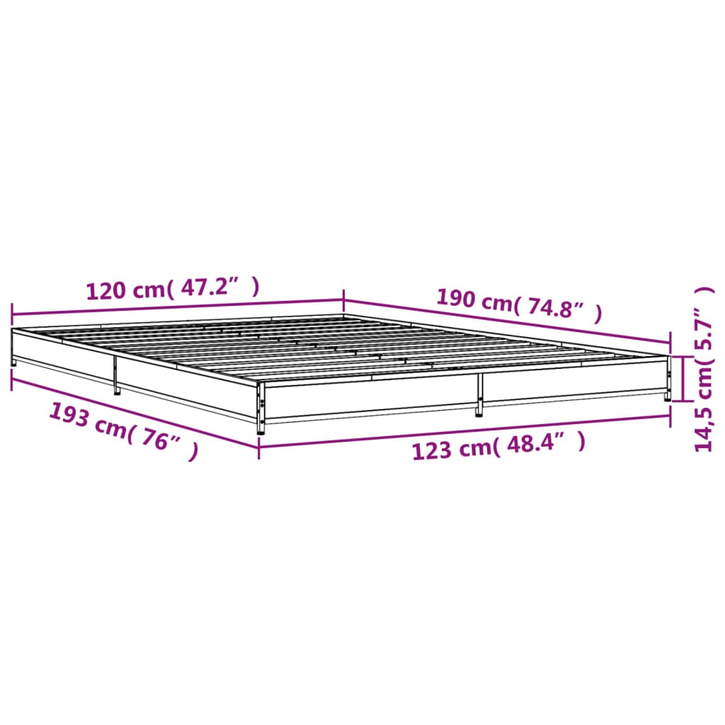 vidaXL Sängram sonoma-ek 120x190 cm konstruerat trä och metall